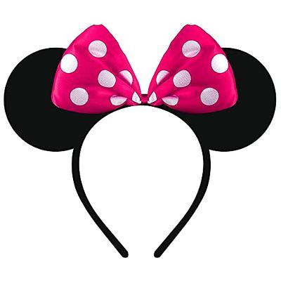 Disney Parks Sequin Minnie Mouse Ears Headband Black White Polka Dot Red Bow