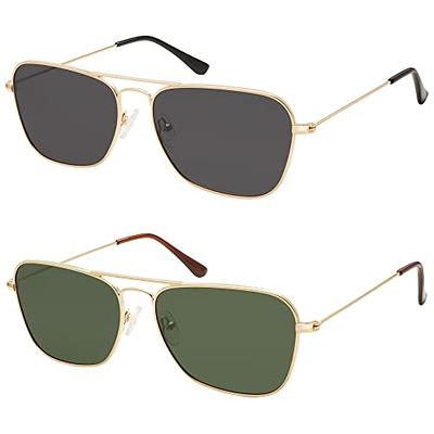 Rectangle metal frame classic aviator sunglasses