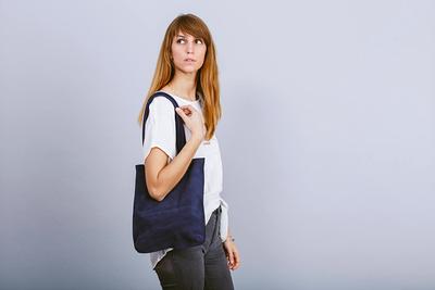 Small Blue Suede Bag, Navy Small Tote Bag, Blue Leather Handbag - Yahoo  Shopping