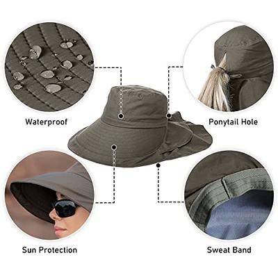 Wide Brim UPF 50+ Sun Hat, Bucket Hats UV Protection Ponytail Bucket Hat With Neck Flap Unisex Gardening Hiking Boonie Hats For Women Men Outdoor