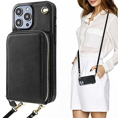 ZVE iPhone 13 Wallet Case Crossbody for Women, iPhone 13 Zipper Phone Case  with RFID Blocking Card Holder Wrist Strap Purse Gift for iPhone 13(6.1