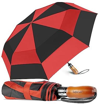 Royal Walk Windproof Folding Travel Umbrella Compact and Strong Luxurious Real Wood Handle Automatic Open Close Vented Double Canopy for Men and