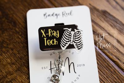 X-Ray Tech Funny Chest Bones Badge Reel, Retractable Id Holder