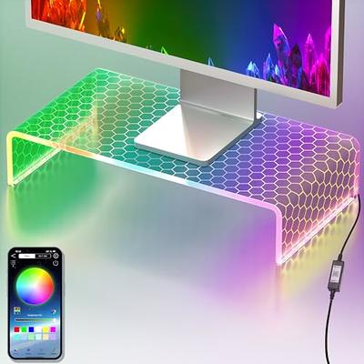  Acrylic Computer Monitor Stand Riser - Gaming Monitor Stand  With LED Light Strip, Desk Shelf For Monitor, Clear Monitor Stand For Home  Office, Laptop Stand With Storage, Desktop Decor, Honeycomb 