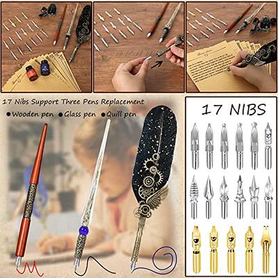 NUOBESTY 1 Set Dip Pen Quill Pen Writing Quill Ink Quill Writing Pen Glass  Quill Antique Quill Copper Dip Pen Glass Calligraphy Pen Art Pen Copper