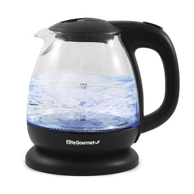 OVENTE Electric Glass Hot Water Kettle, 1.7 Liter, Blue LED Light  Borosilicate Glass, ProntoFill Technology, Bonus of Portable Reusable Pour  Teapot