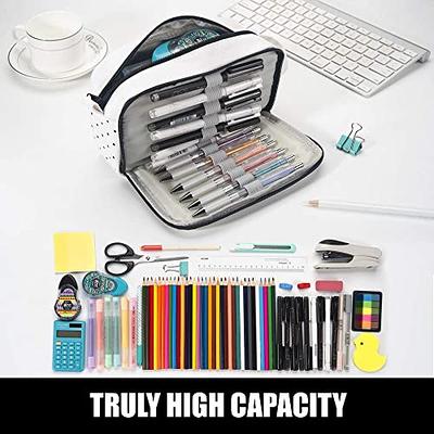 Sooez High Capacity Pencil Pen Case, Durable Pencil Bag Pouch Box Organizer Cases, Portable Journaling Supplies with Easy Grip Handle & Loop, Asthetic