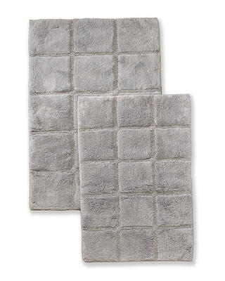 Superior Cotton 2-Piece Solid Checkered Non-Slip Bath Rug Set ,Taupe