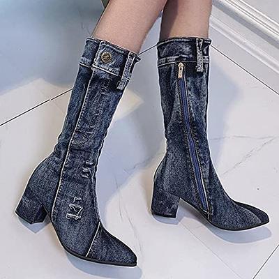  SBGMoSJ Cowboy Boots for Women Silver Toe Brown Knee High  Boots Heeled Brown Boots Women Fall Flat Womens Cowboy Boots Black 9.5 Wide  Calf Boots for Women Brown Flat