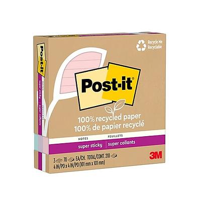 Post-it® 100% Recycled Paper Super Sticky Notes, 4 x 4