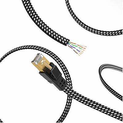Cat 7 Ethernet Cable 10 FT, Nylon Braided High Speed Network LAN Patch  Cord, Shielded RJ45 Flat Internet Cable in Wall, Indoor & Outdoor for