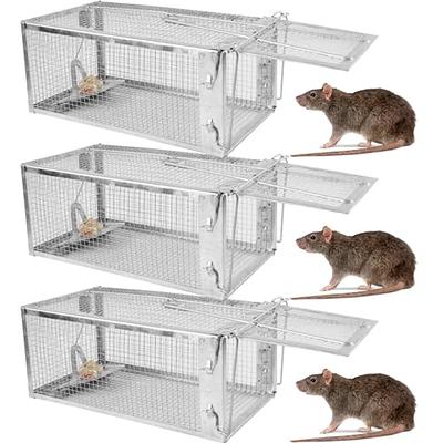 Cisvio Dual Door Rat Trap Cage Humane Live Rodent Dense Mesh Zinc Electroplating Mice Control with 2 Detachable U Shaped Rod