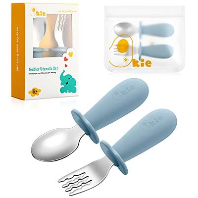 Baby Fork Spoon Set, Easy Grip Easy Clean Training Spoon Toddler Utensils  with Case for Self Feeding(blue)