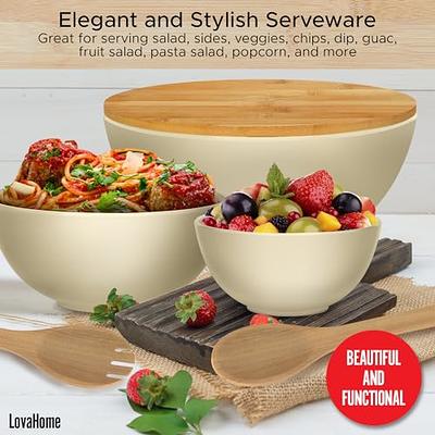 Elsjoy 6 Pack 10 Inch Wooden Woven Salad Bowl, Unbreakable Wood