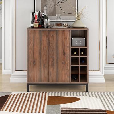 Seafuloy Black Wood Bar Cabinet with Wine Racks Storage Server  WF285318AAB-1 - The Home Depot