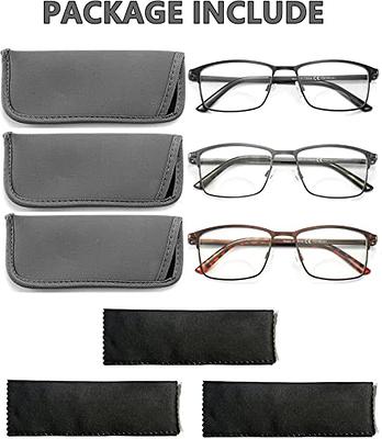 HOTJOJO 3 Pack Reading Glasses for Men Blue Light Blocking Semi Rimless  Computer Readers,Metal Frame Rectangle Magnifying Eyeglasses (3 Colors,  +1.50 Magnification) Black Gold Metalgun 1.5 x