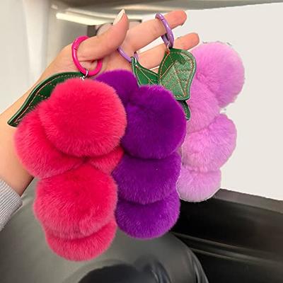 Bobuluo Women Girl Keychain Cute Fluffy Pom Pom Key Ring Plush Grape  Keychain for Bag Accessories Purse Charm Decor (Pink) - Yahoo Shopping