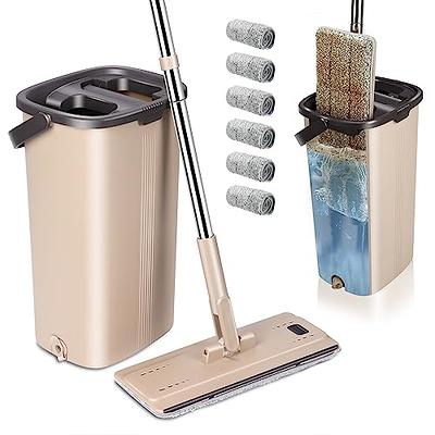 Flat Floor Mop and Bucket Set with Wringer, Self Wringing