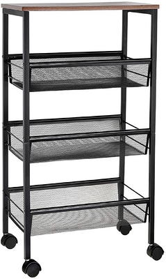 Huluwat 3-Tier Metal Storage Rolling Utility Cart with Wheels and Handle in Black