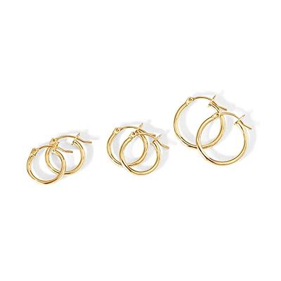 PAVOI 14K Gold Plated Wide Flat Edge Hoop Earrings for Women | Rose, White  and Yellow Gold Hoops | Hypoallergenic Jewelry