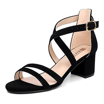  mysoft Women's Strappy Low Chunky Block Heel Sandals Open Toe  Dress Shoes