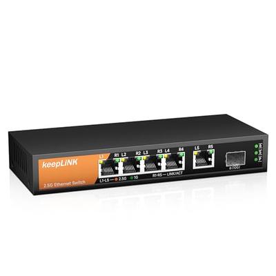 6 Port 2.5G Unmanaged Network Switch, 4X 2.5Gbase-T Ports, 2X 10G SFP,  60Gbps Ethernet Switching Capacity, One-Key VLAN, Metal Housing, Fanless,  Work