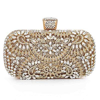 WEIMZC Women Pearl Clasp Crystal Clutch Purses Lady Evening Handbag Glitter  Rhinestone Purse Wedding Party Prom Clutch Bag(Colored Gold): Handbags