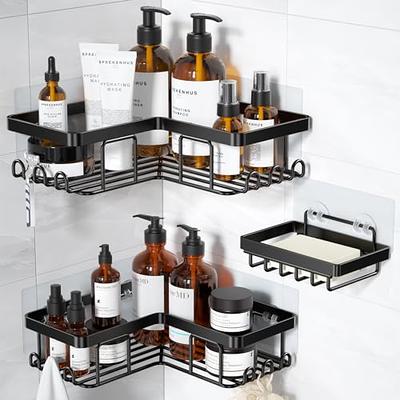 Nieifi Adhesive Corner Shower Caddy Shelf Basket Rack with Hooks, Rust  Proof Stainless Steel Bathroom Shelf Shampoo Holder No Drilling 2 Pack