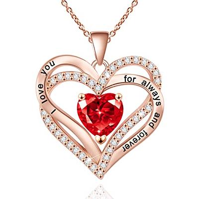 LOUISA SECRET Love Heart Birthstone Necklaces for Women 925 Sterling Silver  Rose Gold Pendant Forever Diamond Jewelry Valentine's Day Christmas