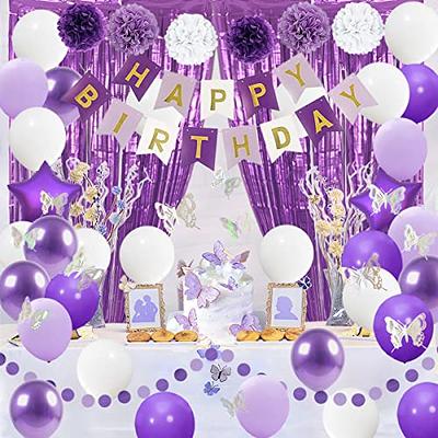 Purple and White Birthday Decorations, Purple Party Supplies with Tissue  Pom Pom Flowers, Happy Birthday Banner, Matte Foil Fringe Curtain,  Butterfly Stickers and Cake Toppers for Women Girls Kids - Yahoo Shopping