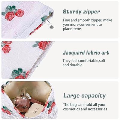 ZLFSRQ Tulip Makeup Bag for Women Floral Makeup Pouch for Purse Zipper  Cosmetic Bag Large Capacity Quilted Canvas Cute Aesthetic Flower Makeup Bag