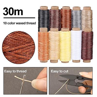 Flat Waxed Thread for Leather Sewing - Leather Thread Wax String Polyester Cord for Leather Craft Stitching Bookbinding by Mandala Crafts 150D 0.8mm