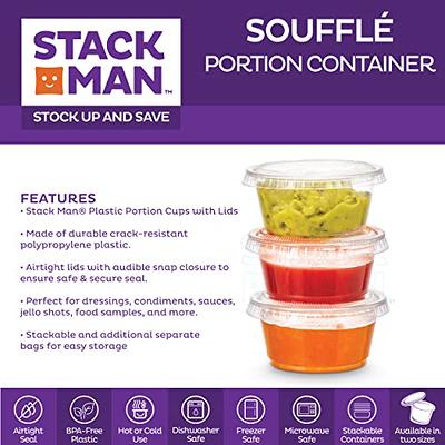 [1 oz. - 100 Sets]Disposable Plastic Portion Cups with Lids, Stackable  Airtight Dressing Container To Go, Jello Shot Cups Souffle Cups Sauce Cups