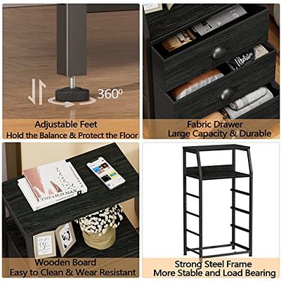 Yintatech 4 Drawers Dresser Shelf Organizer Bedroom Bedside Storage Tower Black Grey