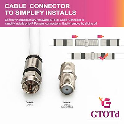 Short Coaxial Cable, 2-Pack 1ft Coaxial Cable, RG6 Cable 0.3m with Right  Angle Connectors, White 75 Ohm Shield Digital Coax Cables with F-Male