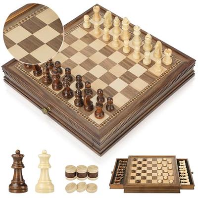 ASNEY Wooden Chess Pieces, Tournament Staunton Wood Chessmen Pieces Only,  3.15” King Figures Chess Game Pawns Figurine Pieces, Includes Storage Bag