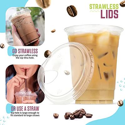 50 Pack] Disposable Strawless Plastic Cups with Lids