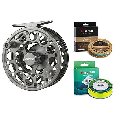 Piscifun Sword Fly Fishing Reel with CNC-machined Aluminum Alloy Body 5/6  Space Gray, Fly Fishing Line with Welded Loop WF5wt 100FT Sky Blue, and Fly  Fishing Backing Line 20LB 100yds Yellow 
