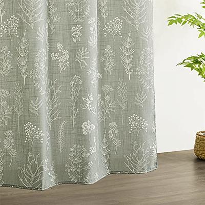 Estmy Green Botanical Linen Shower Curtain for Bathroom, Spring