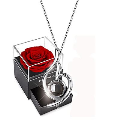 Red Rose Box with 925 Sterling Silver Necklace,Forever Real Rose