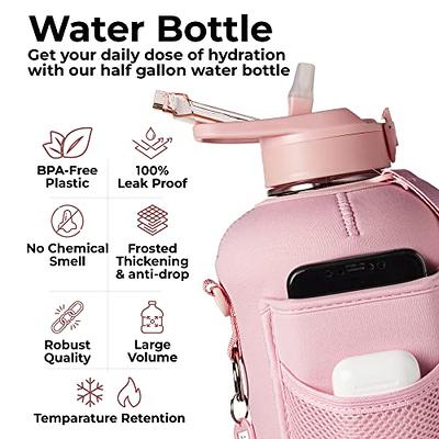  LAOION Half Gallon Water Bottle with Storage Sleeve.64 OZ  Reusable Large Gym water Jug with Leak Proof Straw Lid. Big Sports Jug with  Motivational Time Marker and Handle for Men 