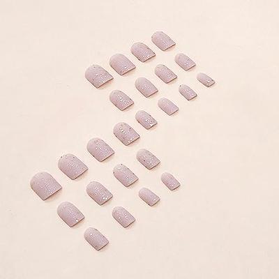 Gold Glitter French False Nail Short Square Press on Nails for Nails Art  24pcs