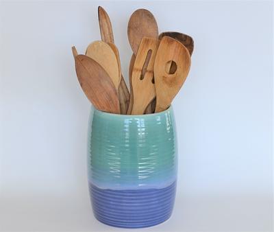 Big Ceramic Green Utensils Holder 