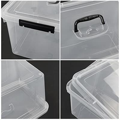 JUXYES 2-Tiers Stack Carry Storage Box with Handle, Transparent Stackable Storage Bin with Handle Lid Latching Storage Container for School & Office