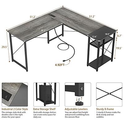 Tbfit L Shaped Desk with Storage Shelves, Reversible Coner, Office Desk for  Small Space,Large Computer Gaming Desk Workstation with Power Outlet,2