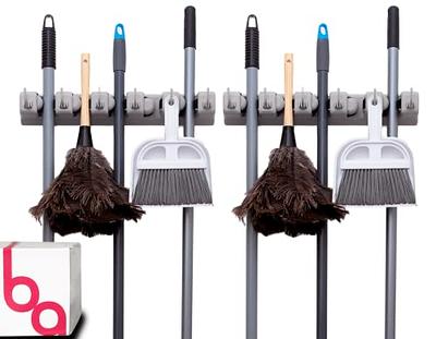 U.S. Solid Mop and Broom Holder, Wall Mounted, 4 Slots & 4 Hooks, Garden Tool Organizer, 20 Inches