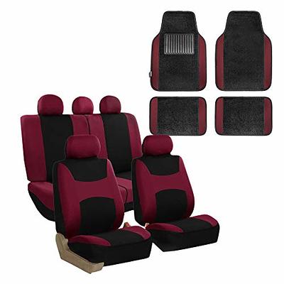 FH Group Car SUV Truck Leatherette Seat Cushion Covers 5 Seat Full Set SEATS Beige with Gray Dash Mat, Size: Universal