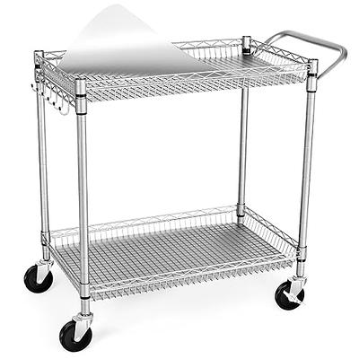 3 Tier Heavy Duty Rolling Utility Cart with Wood Top, Wire Rolling Carts  with Wheels 4”, NSF Metal Rolling Carts, Commercial Grade Metal Cart,Utility  Trolley Serving Cart for Restaurant,Kitchen,Chrome : : Home