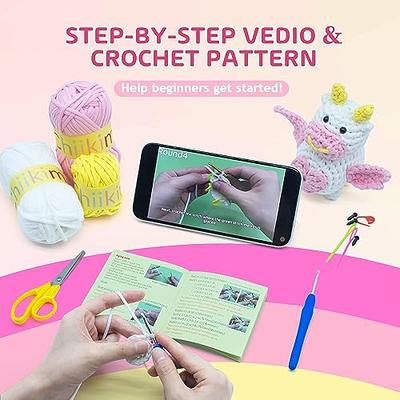 Chiikimu Crochet Kit for Beginners, Amigurumi Crochet Starter Kit with  Step-by-Step Video Tutorial, Beginner Crochet Kit for Kids Adults Learn to