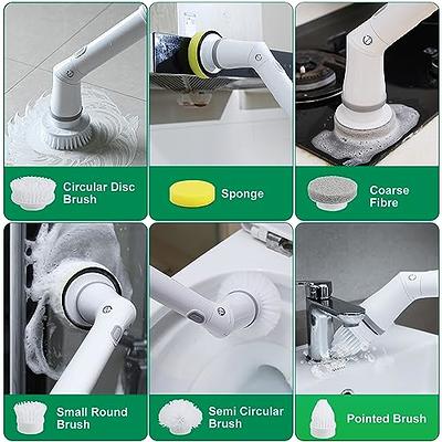 MABOGU Electric Spin Scrubber, Cordless Shower Scrubber with 8 Replaceable  Brush Heads, Bathroom Scrubber Dual Speeds, Shower Cleaning Brush with  Extension Arm for Bathroom Tub Tile Floor(Grey&White)